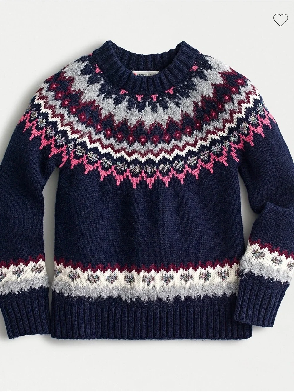 Girls size 14 Crewcuts Fair Isle Navy Blue Crewneck Sweater NWT